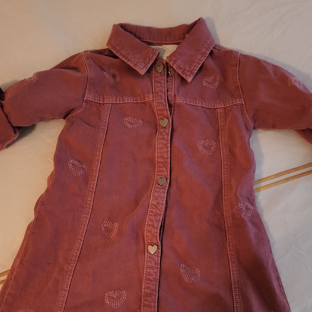Pink Heart Embroidered Button-Up Dress